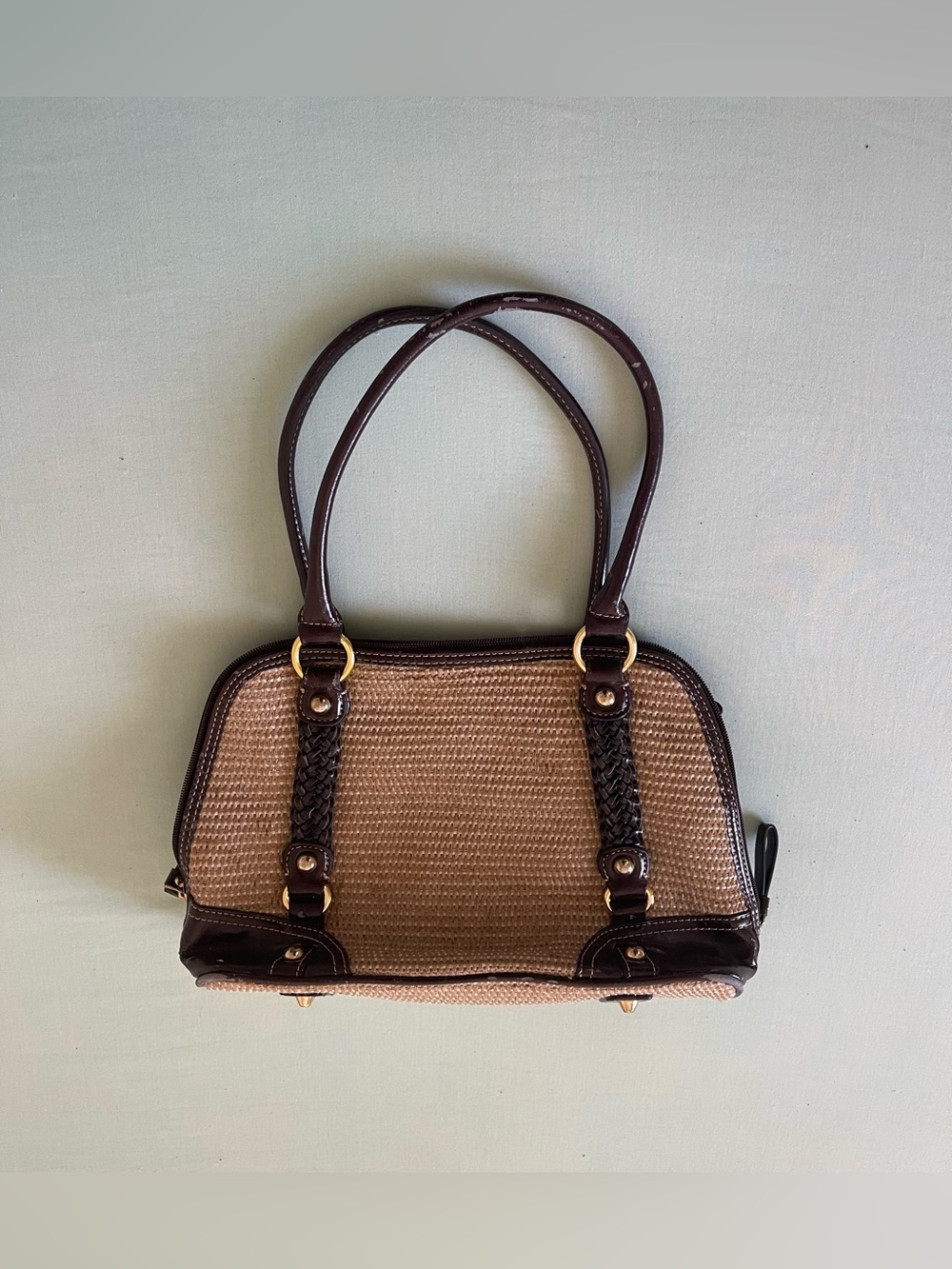 Structured Woven Tote with Dark Brown Trim